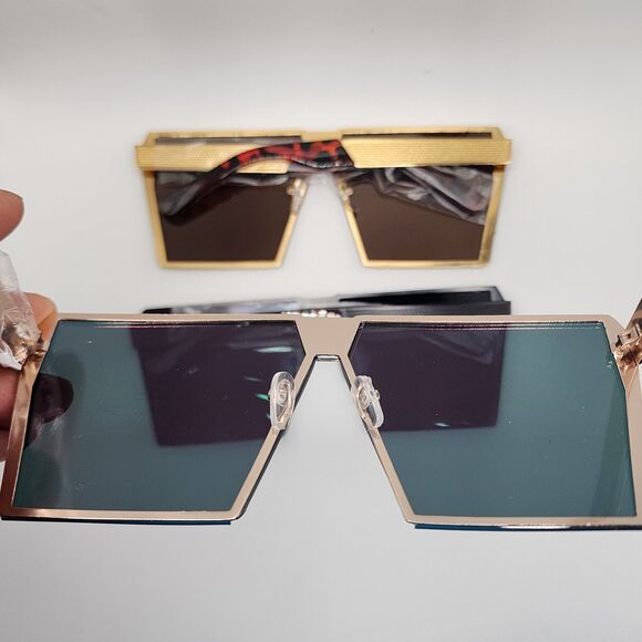 Sunglasses Oversized Large Flat Square Mirror Lens Set Of 3 Flat Top Aviator - Picture 3 of 14